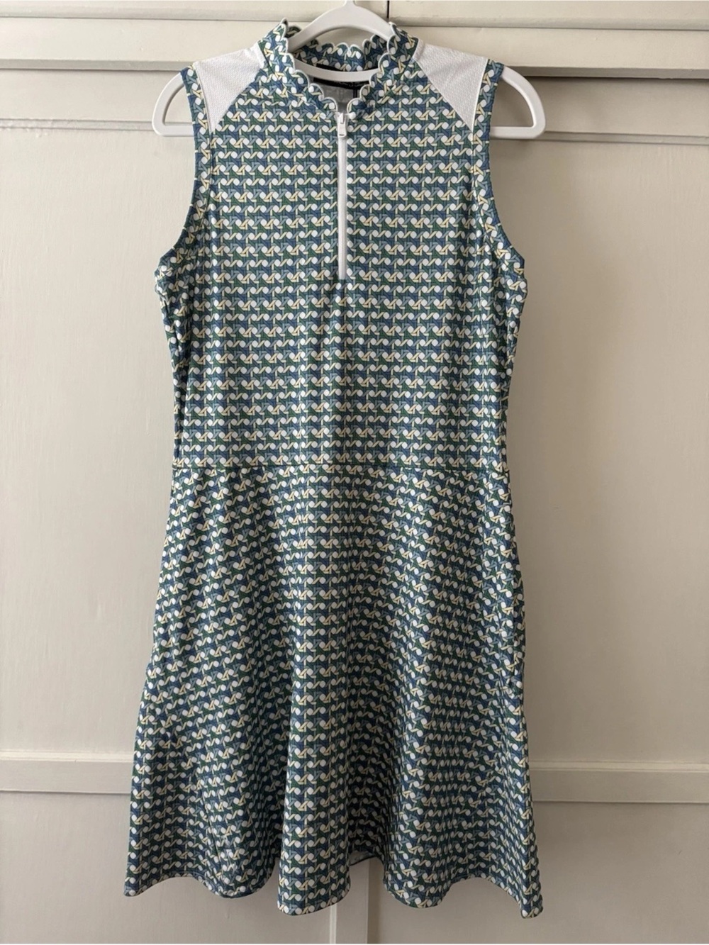 RLX Ralph Lauren Golf Tennis Dress Blue and White Geometric Athletic Sz M
